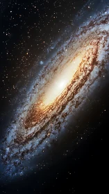 Galactic whirlpool leans in space, spilling starlit embers