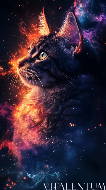 Cosmic feline profile within swirling nebula-like energy forms.