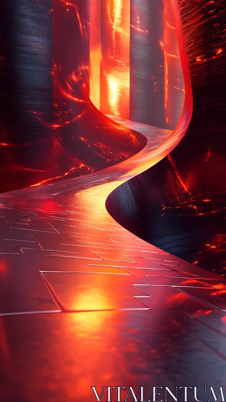 Luminous Plasma Corridor Curling Through a Molten Neon Gorge.
