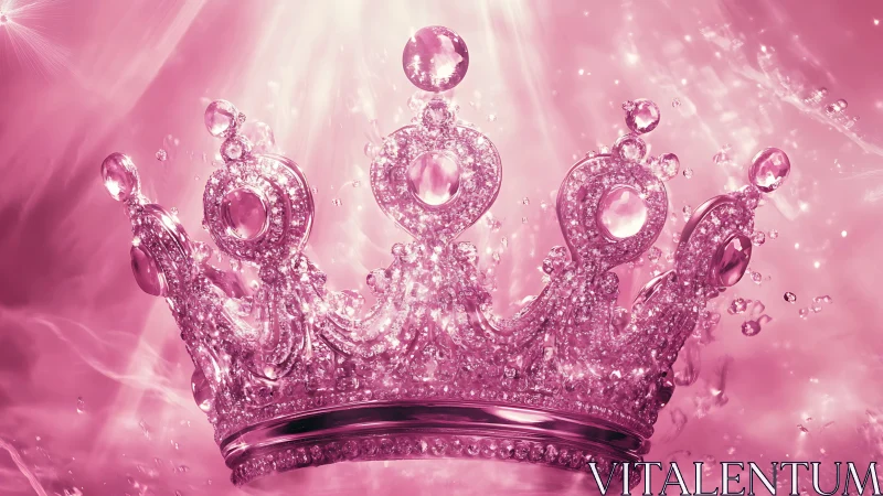 Pink crystal crown rises through radiant sparkling mist