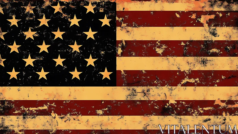 Distressed flag design shows worn stars and stripes pattern