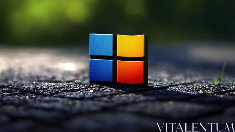 Vibrant Windows Logo on Wet Pavement, Realistic 3D Render.