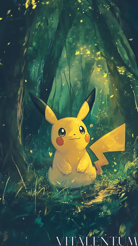 Gentle yellow friend sits dreamily in a glowing forest clearing
