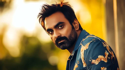 Warm sunset portrait highlights thoughtful, gentle gaze