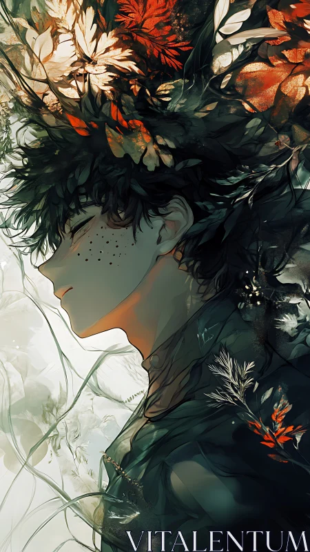 Forest crowned dreamer drifts in painted autumn reverie.