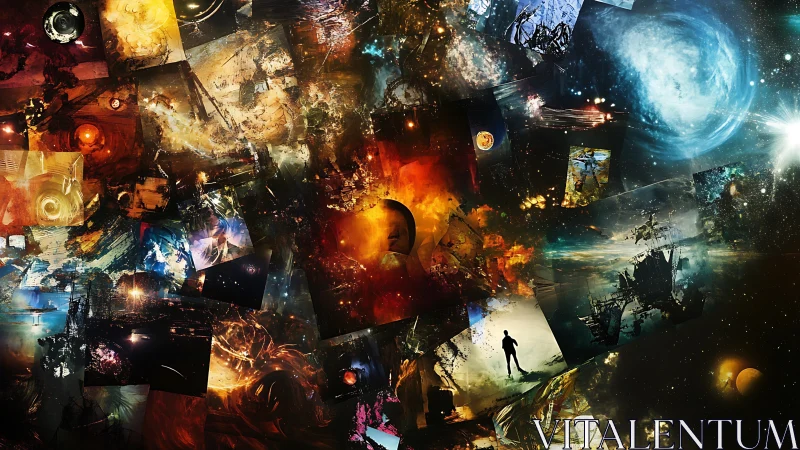 Astrophysical collage of cosmic vignettes and fragmented narratives.