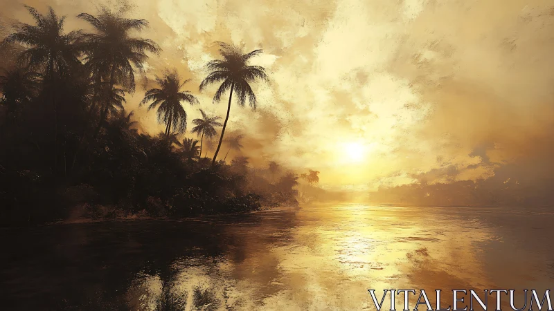 Tropical Sunset Serenity Over Golden Waters