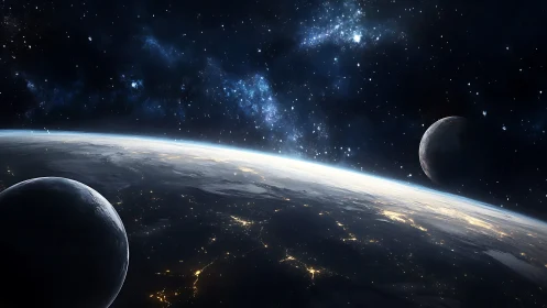 Nightward earthrise leans into a glittering galactic hush