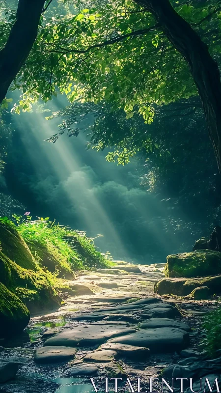 Luminous Canyon: Where Sunlight Dances Through Verdant Stone.