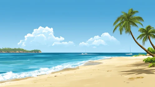 Tropical Beach Paradise with Palm Trees.