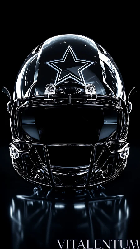 Glossy black football helmet with bold star emblem front