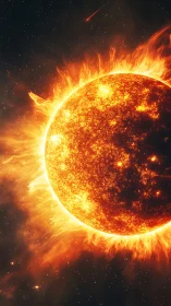 Solar inferno pirouettes through velvet-speckled cosmos