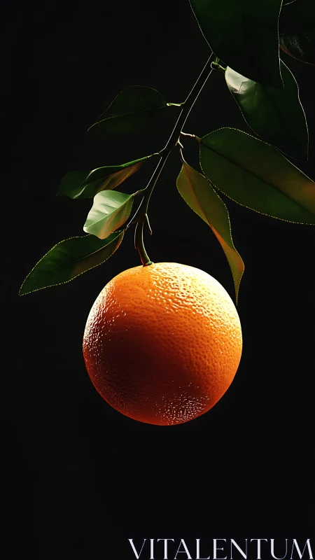 Sunlit orange hangs like a quiet planet in orchard night