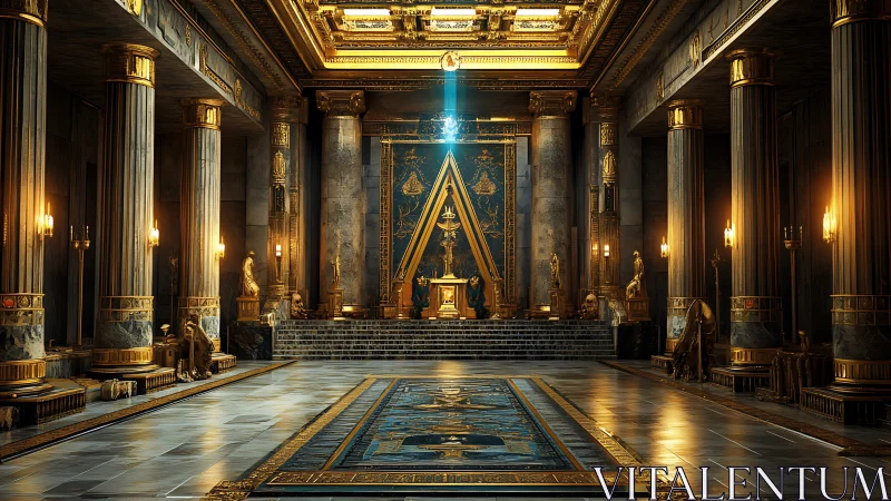 Golden throne hall interior shows grand symmetrical design