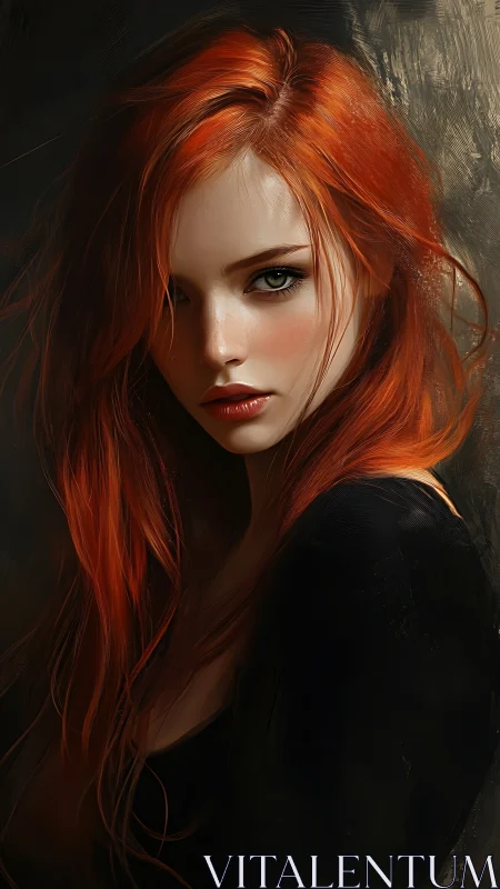 Cinematic redhead portrait uses chiaroscuro lighting and soft focus rendering