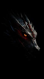 Brooding dragon profile with ember-lit scales in darkness.