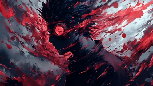 Crimson velocity shatters a lone silhouette in mid-transcendence.