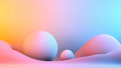 Soft gradient spheres float in dreamy pastel landscape.