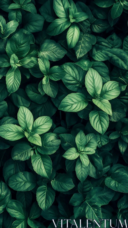 Dense overlapping green leaves fill the vertical frame