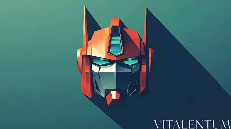 Bold angular robot helm glows calmly against teal space