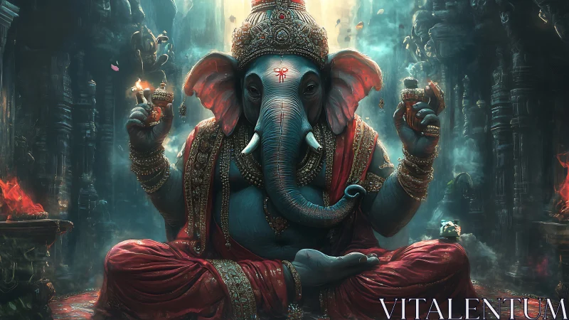 Ganesha deity rendered as ornate digital fantasy art.
