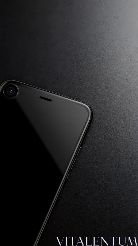 Monolithic smartphone displaying camera module edge geometry against textured dark surface