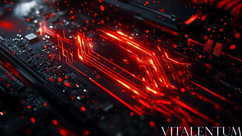 Thermal-charged PCB trace network with dynamic red data flux.