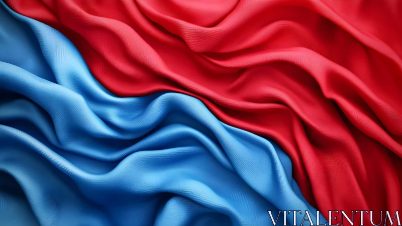 Flowing Red and Blue Fabric Abstract Art with Soft Folds.