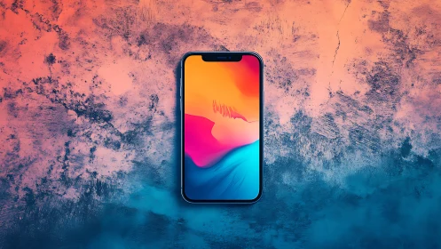 Smartphone Display with Gradient Wallpaper Against Textured Background.