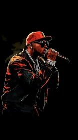 Vector-stylized hip-hop vocalist in high-contrast stage lighting