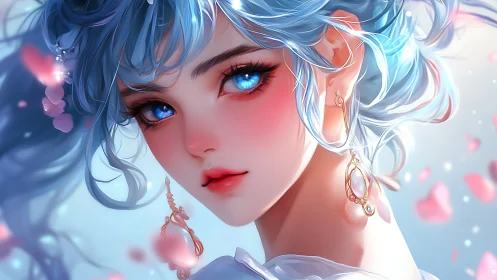 Starlit sapphire gaze of a blue haired blossom muse.