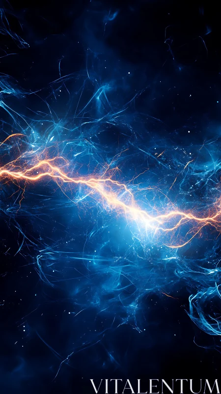 Electric plasma filament across deep blue abstract field.