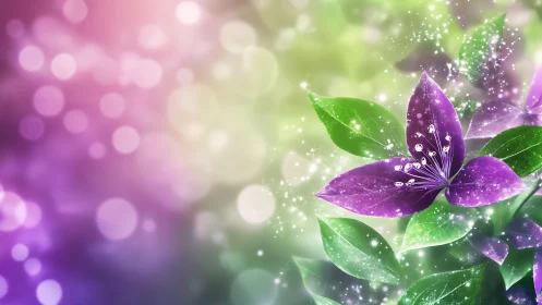 Purple flowers with bokeh background and light particles
