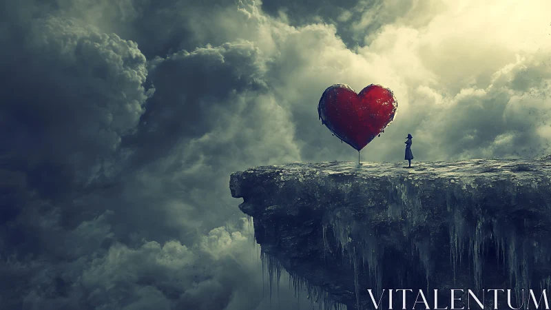 Solitary Heart Tree on Mountain Cliff.