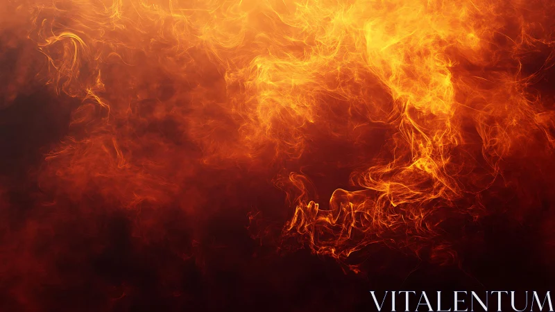 Abstract swirling orange fire and smoke on dark background.