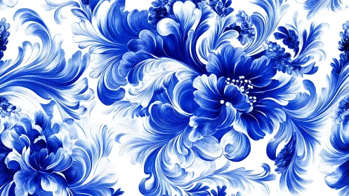 Blue and White Floral Pattern in Ornamental Decorative Style.