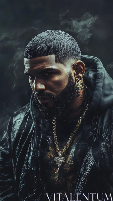 Smoke-wreathed street monarch in obsidian urban armor.