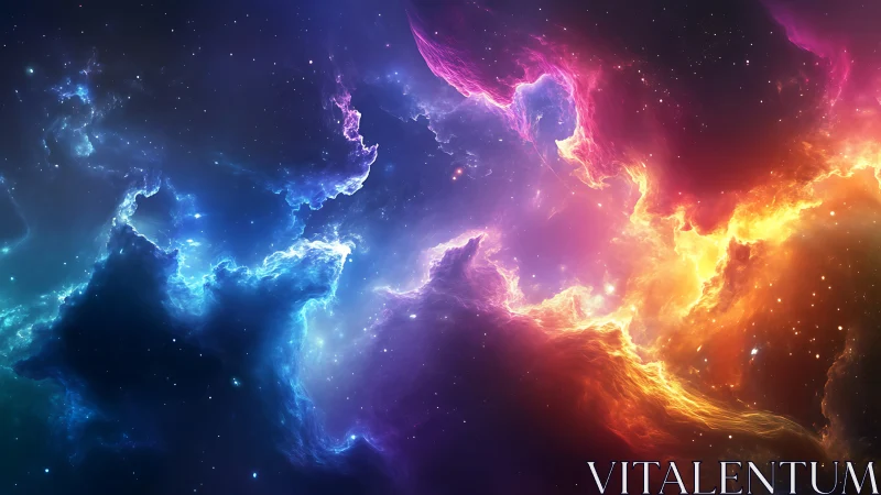 Prismatic cosmic nebula swirling through deep space.