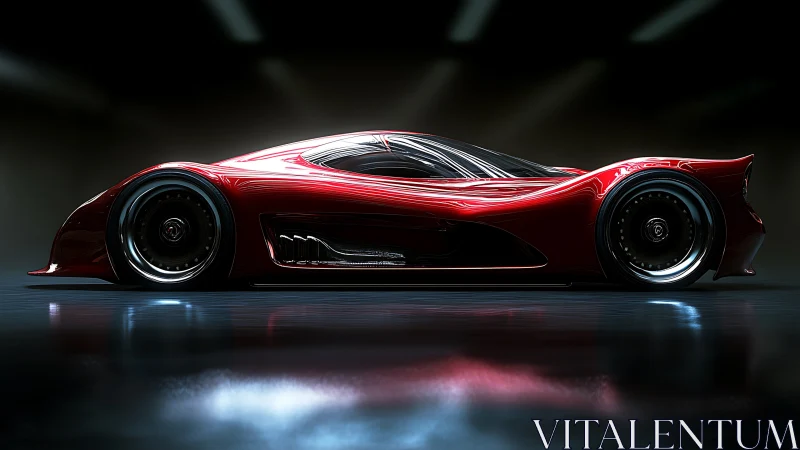 Ultra-low profile red hypercar concept with aerodynamic side silhouette