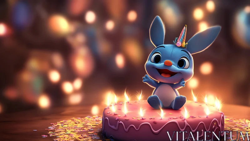Delightful Blue Bunny Celebrating a Birthday Wish.