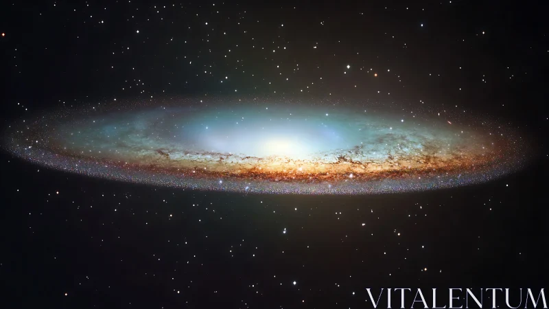 Edge-on spiral galaxy with bright core in deep space field.