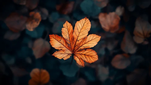 Isolated orange leaf under shallow depth-of-field focus matrix.