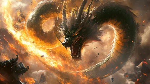 Volcanic sky-serpent executing incendiary aerial assault.