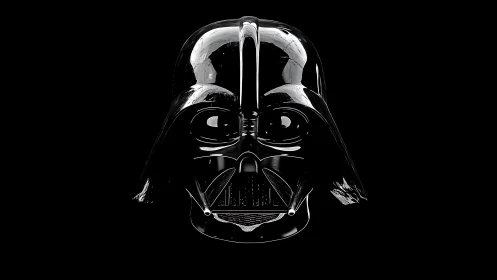 Black chrome sci‑fi respirator helmet on pure black field