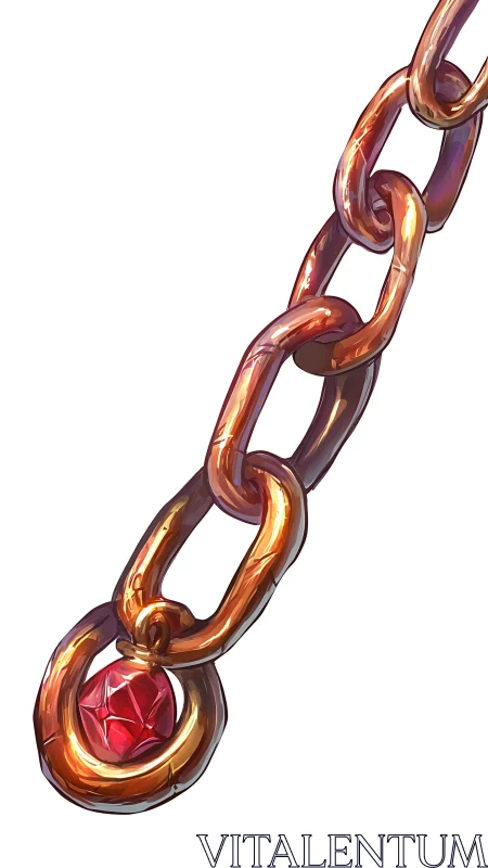 Gold chain segment with faceted ruby cabochon terminal link