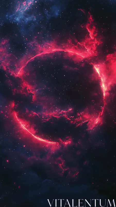 Crimson cosmic ring carves luminous arc through nebula