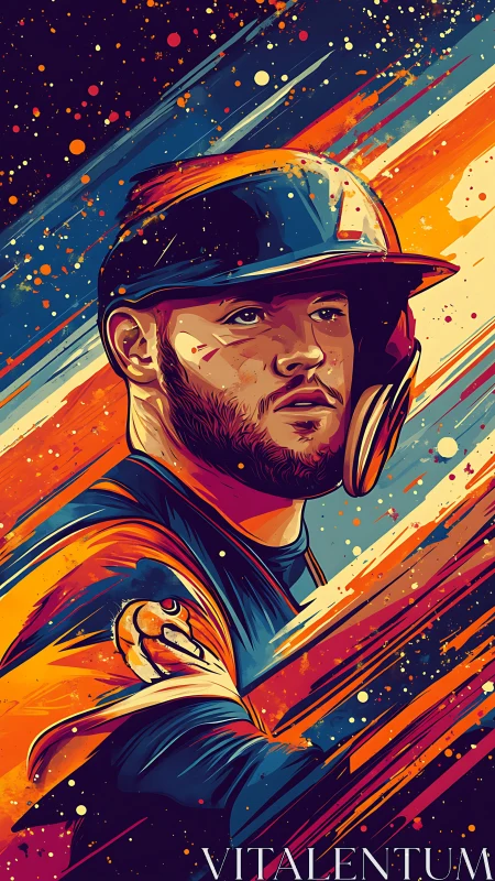 Dynamic baseball player portrait glows with bold neon energy