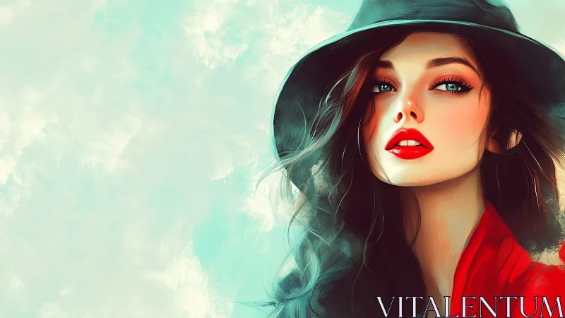 Digital portrait shows stylish woman in red coat and hat