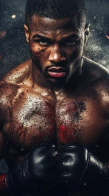 Determined Boxer Emerges Through Particle Spray