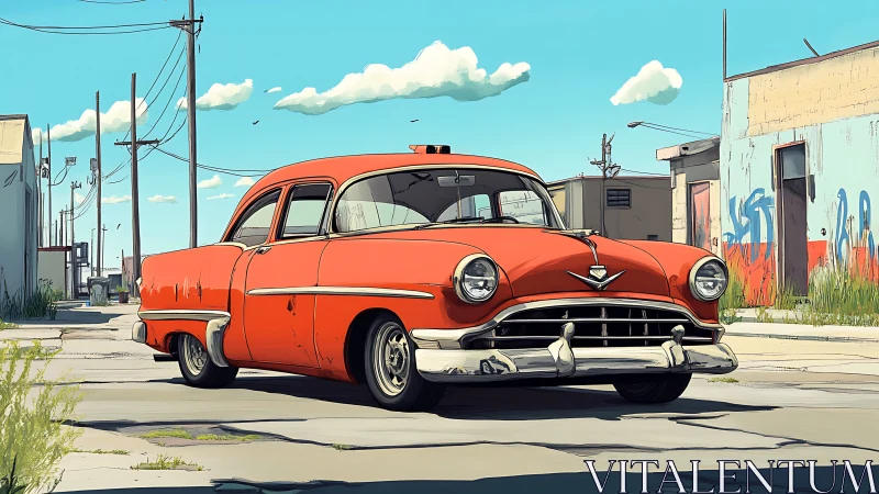 Sunlit retro cruiser naps proudly in a forgotten backstreet